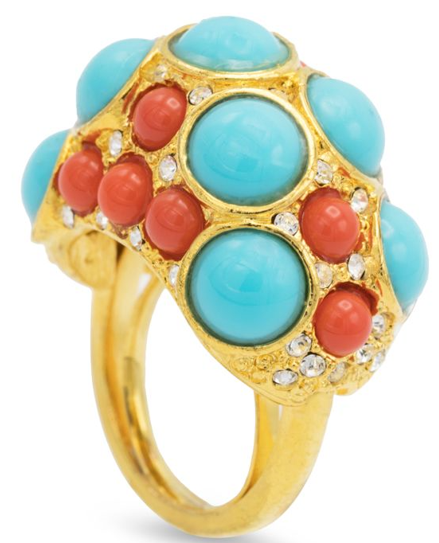 Large Turquoise and Small Dark Coral Cabachon Ring
