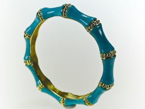 Gold Turquoise Enamel Wide Bamboo Bangle