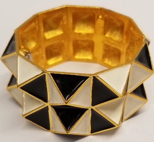 Black and White Enamel Two Row Geometric Shape Bracelet