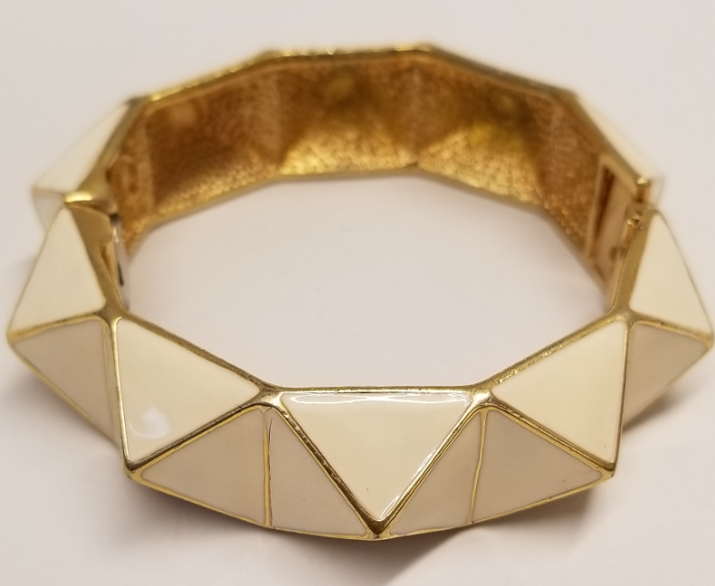 Gold and White Geometric Hinged Bangle