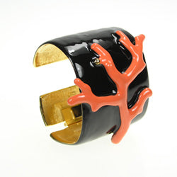 Black Enamel-Light Coral Branch Cuff