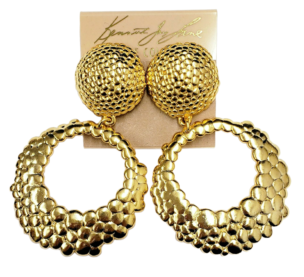 3 1-4" Gold Hammered Hoop Clip Earring