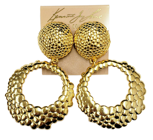 3 1-4" Gold Hammered Hoop Clip Earring