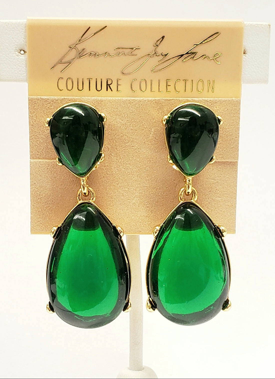 Gold- Emerald Resin Teardrop Cabochon Pierced earring