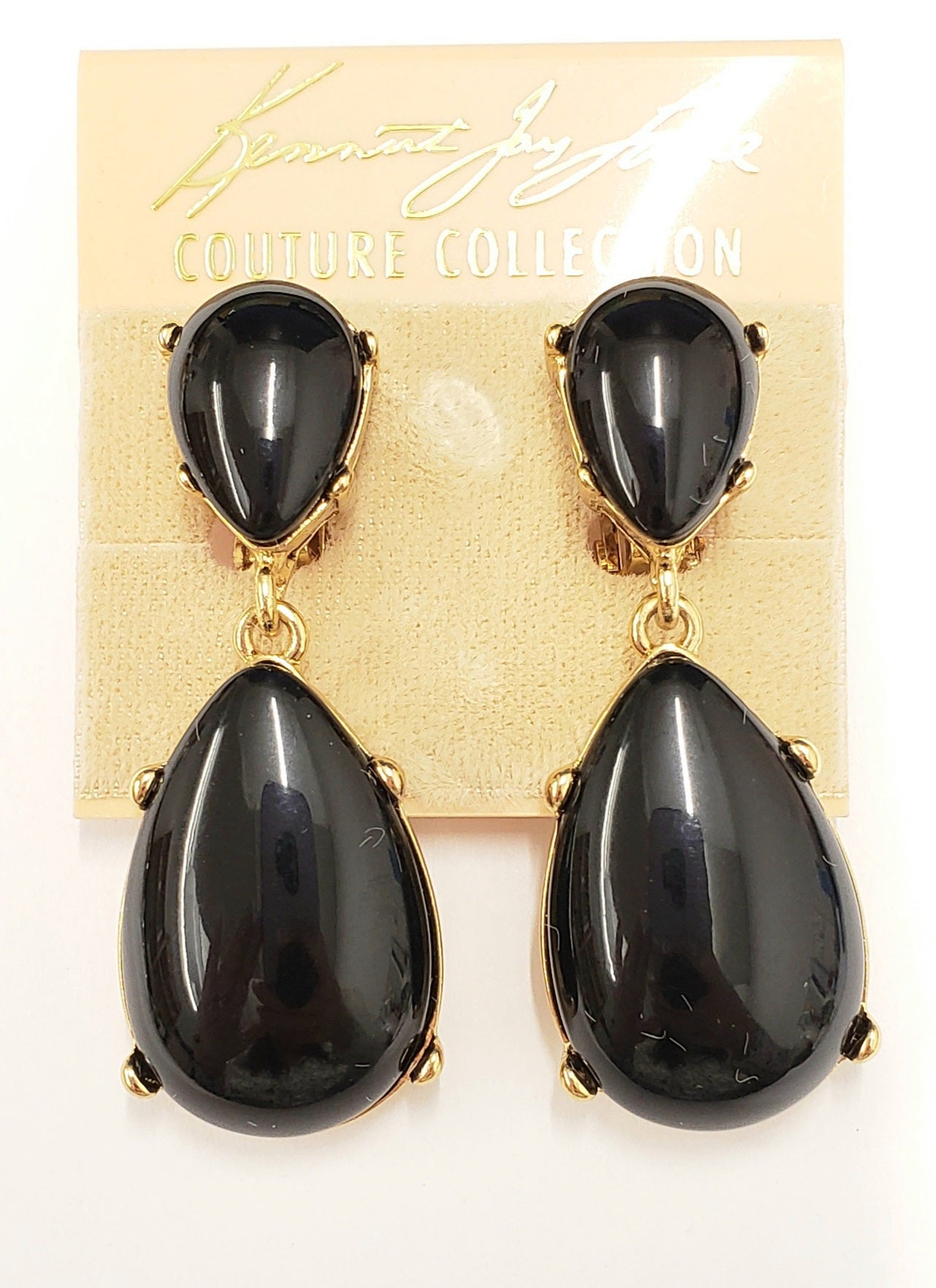 Gold- Black Resin Teardrop cabochon clip earring