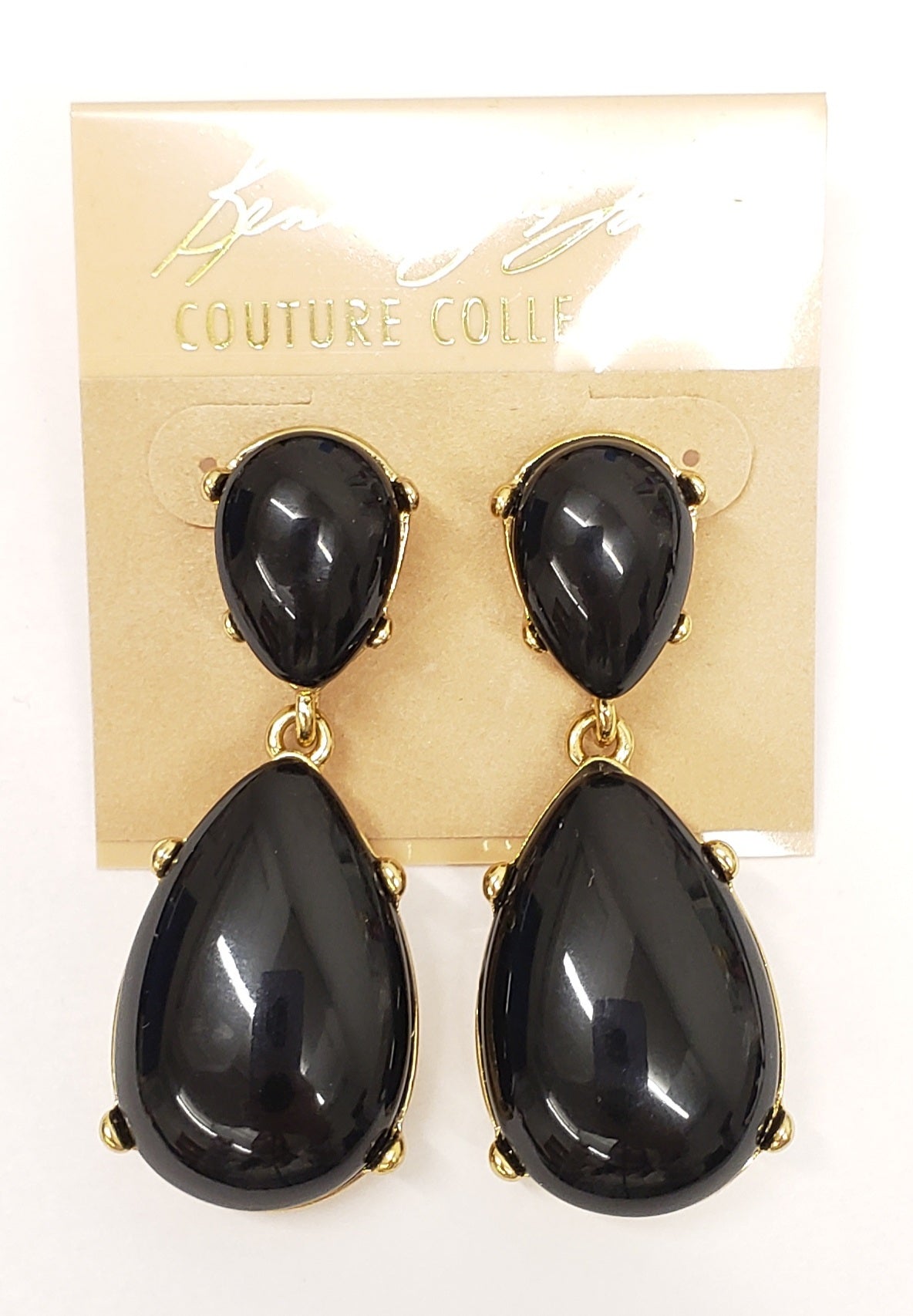 Gold- Black Resin Teardrop Cabochon pierced earring