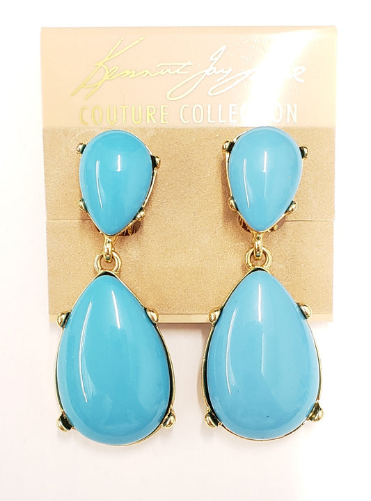 Gold- Turquoise Resin Teardrop Cabochon Clip Earring