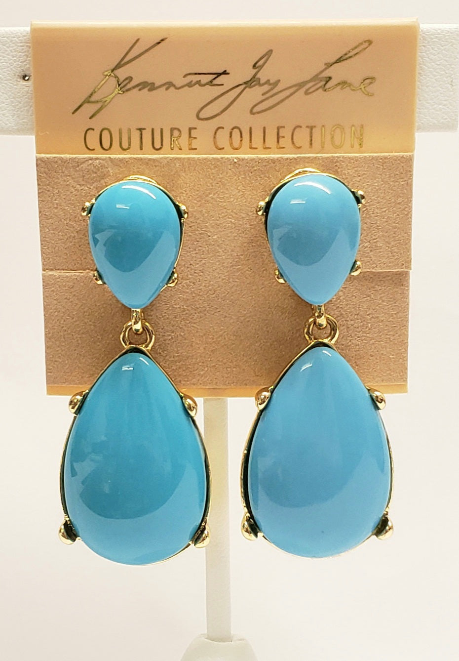 Gold- Turquoise Resin Teardrop Cabochon Pierced Earring