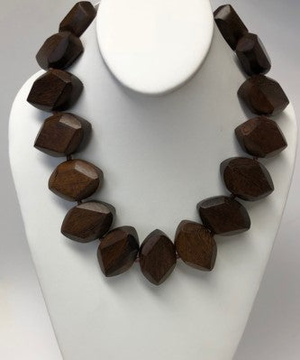 18" Large Dark Wood Nuggets Necklace