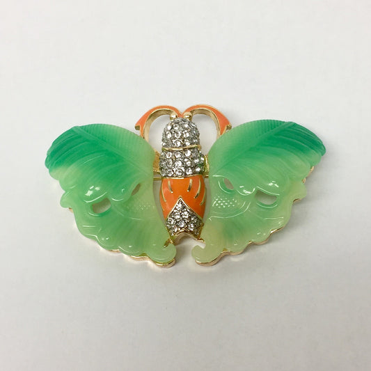 Jade Wing and Coral Body Butterfly Pin