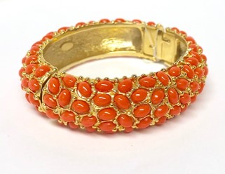 Gold and Coral Cabochons Bracelet