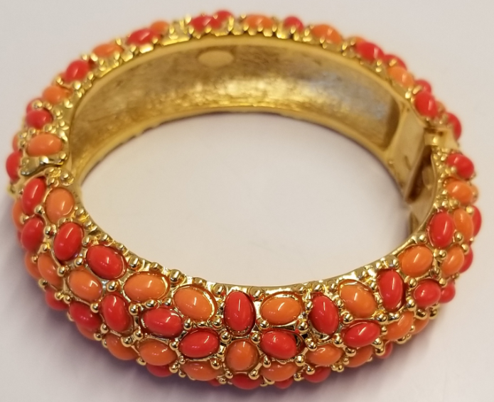 Gold Two Tone Coral Hinged Bracelet