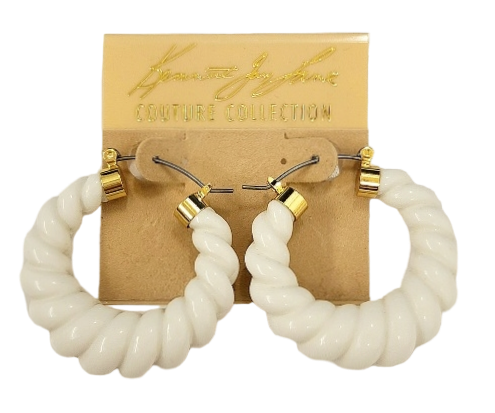 Gold With White Resin Hoop Pierced Earring