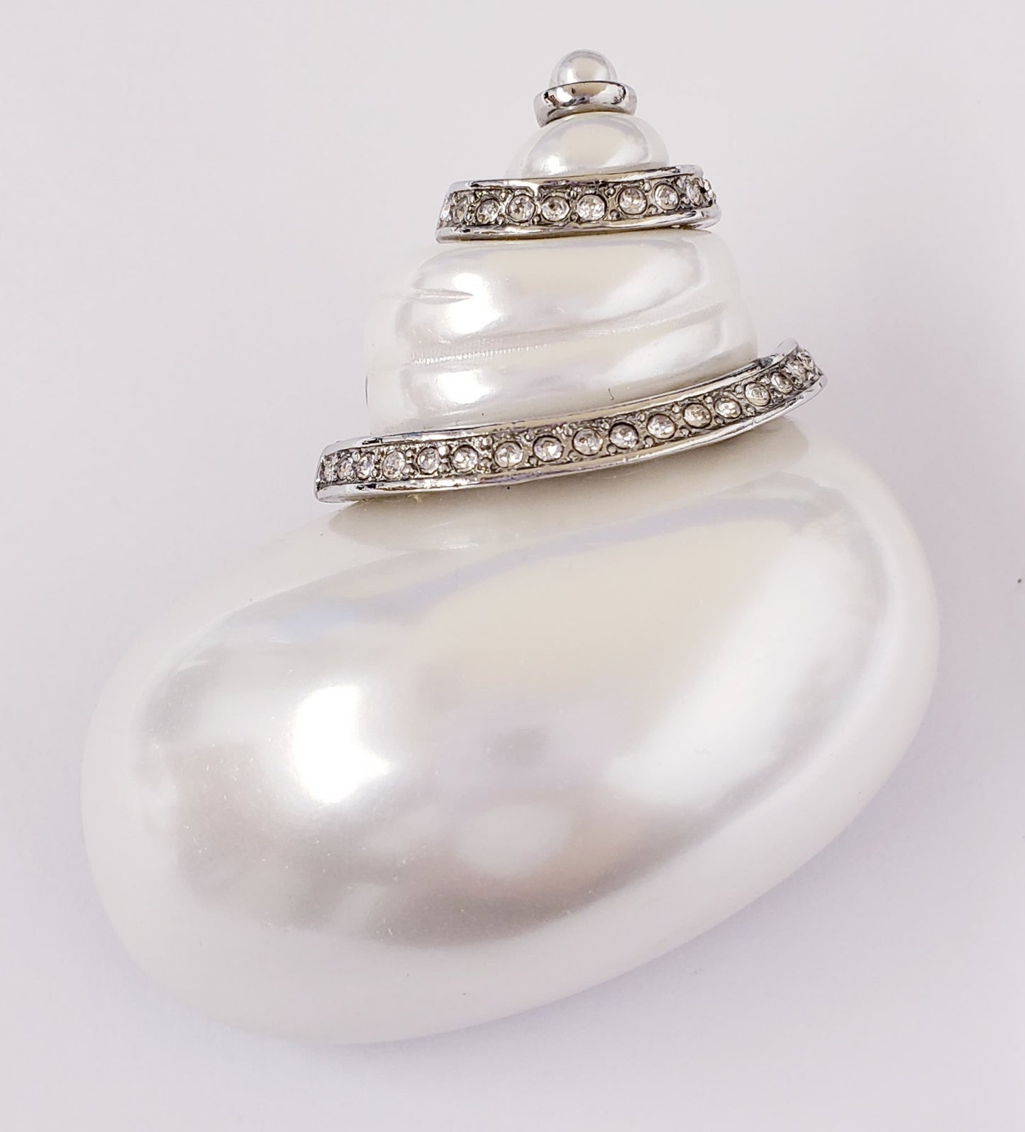 2"x1 3-4" Silver with Crystal White Pearl Snail Pin