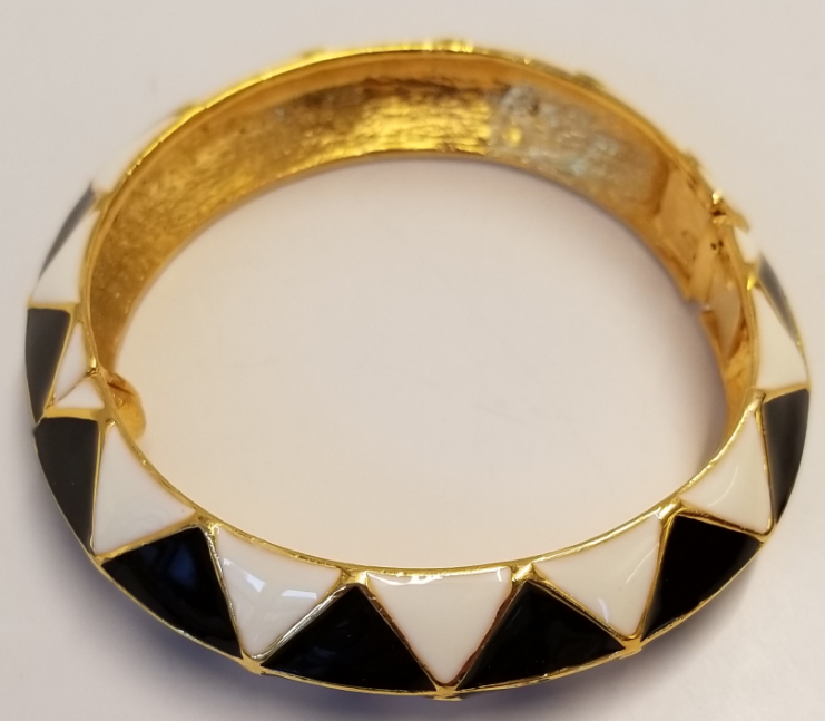 White Sides- Black Top Enamel Hinged Bracelet