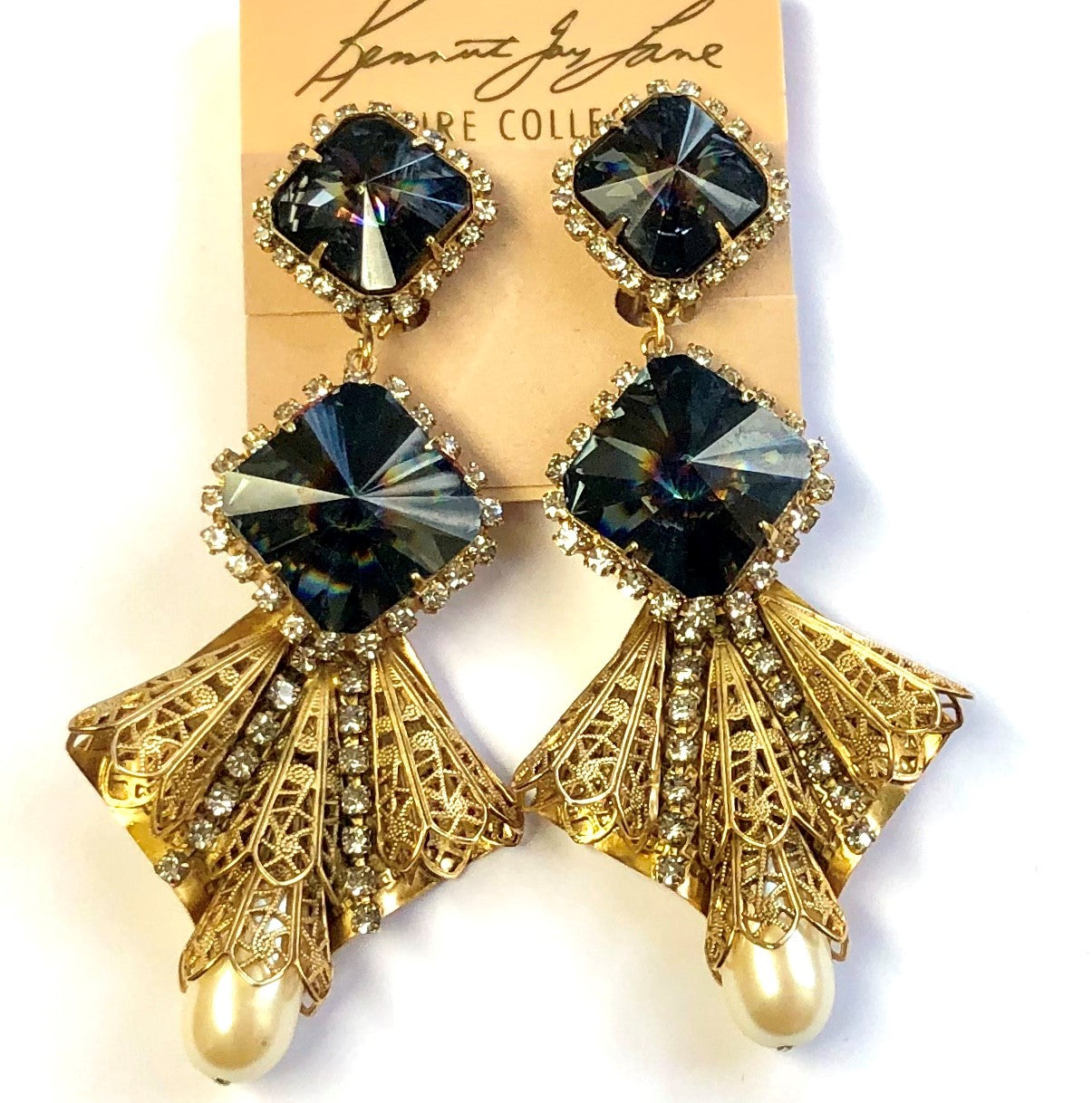 Antique Gold Drop Filigree Clip Earring