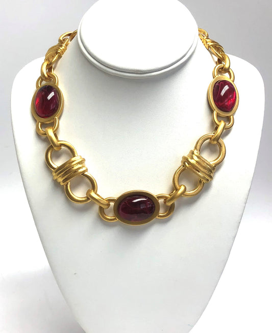 18"  Satin Gold Flaw Ruby Link Chain Necklace