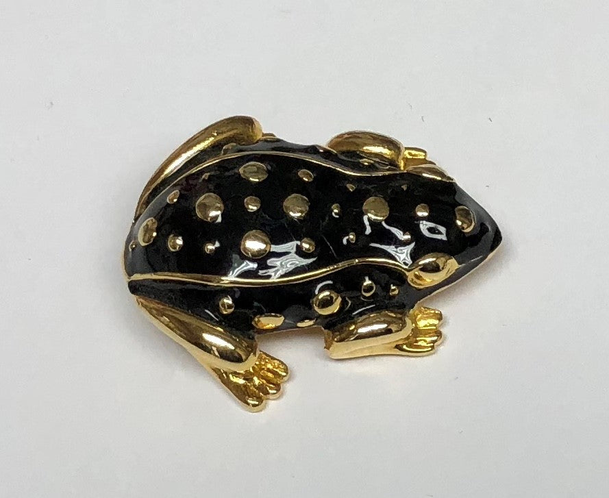 Gold Black Enamel Frog Pin