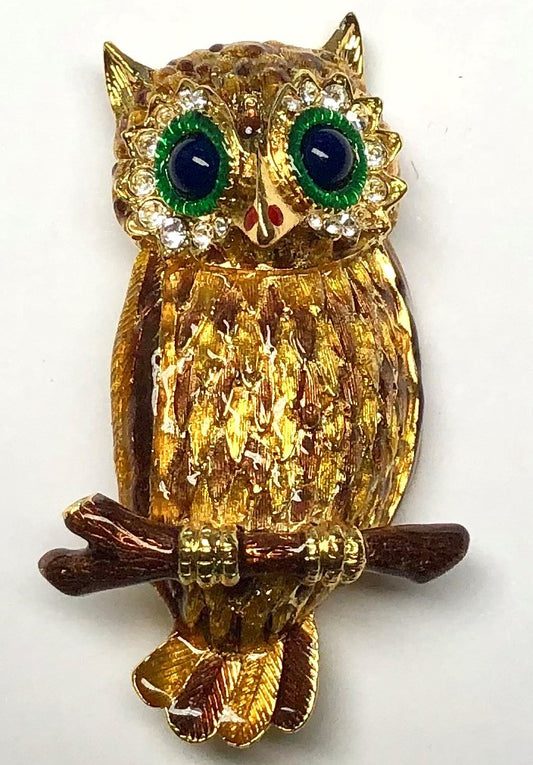 Gold Yellow And Brown Enamel Owl Pin