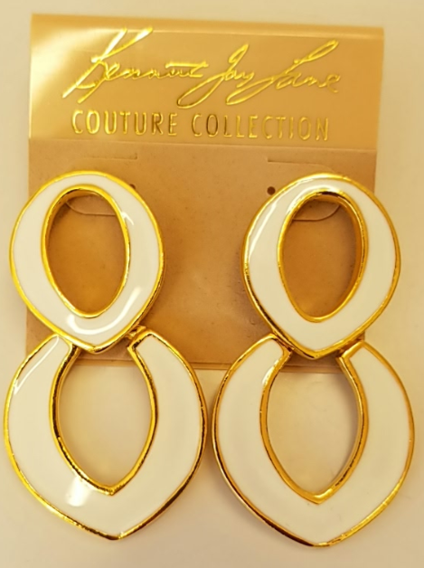 Gold and White Link Earring