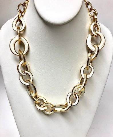 Gold and White Link Necklace