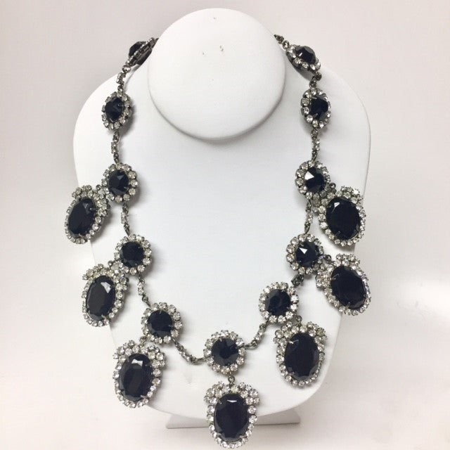 20" Gunmetal Jet Center Crystals and Crystal Frame Drop Necklace