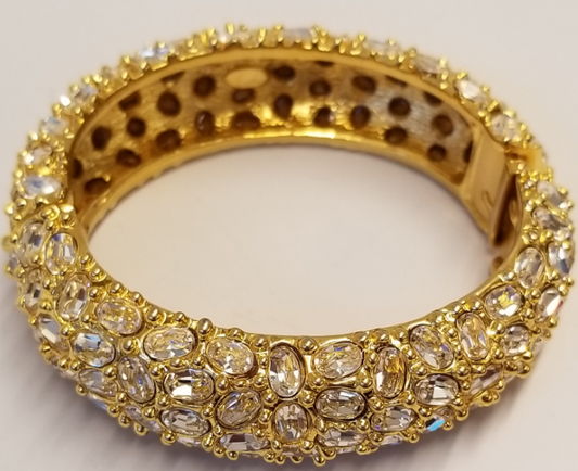 Gold- Crystal Domed Hinged Bracelet