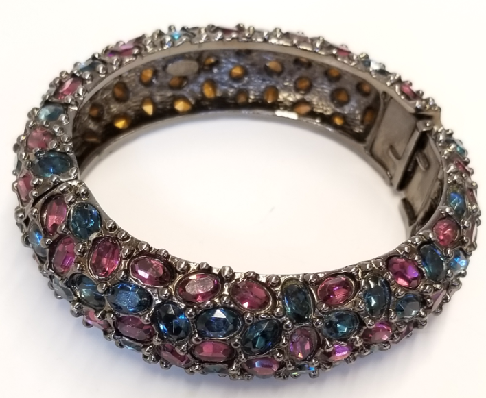 Saphire & Amethyst Domed Hinged Bracelet