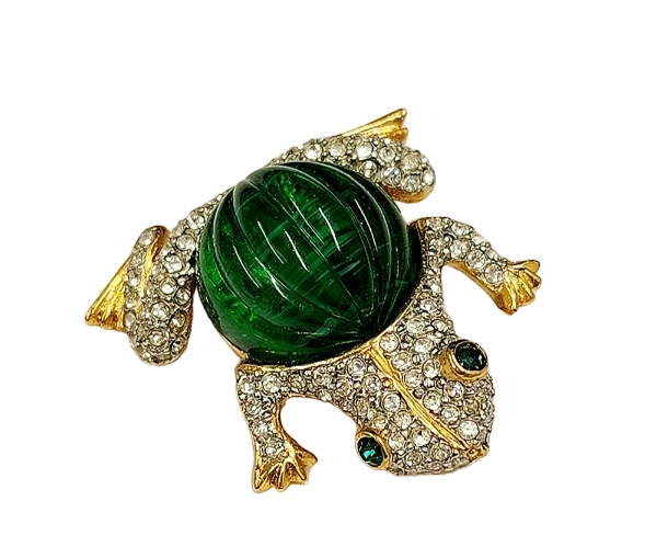 Gold-Crystal Frog Pin With Emerald