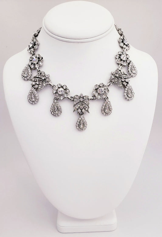 Adjustable Antique Silver with Crystal Drop Necklace