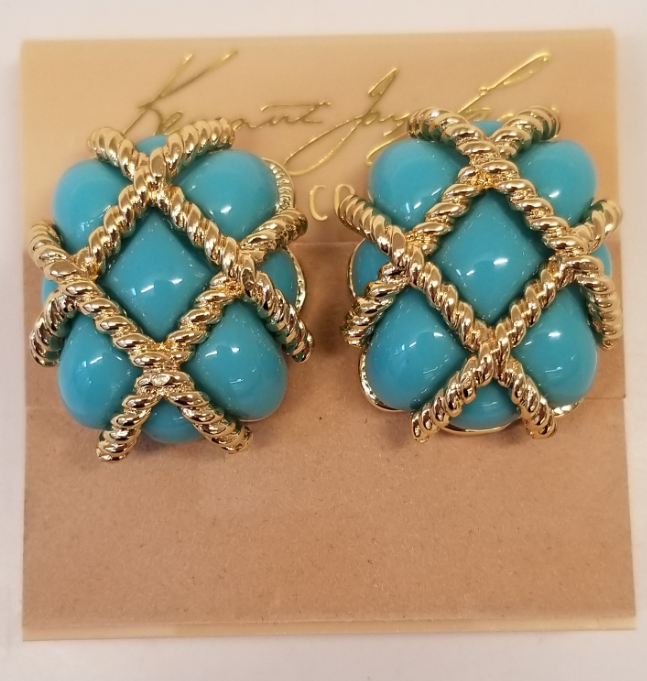 Gold Turquoise Quilted Clip Earring