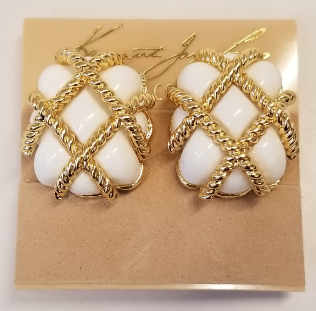 Gold White Quilted Clip Earring