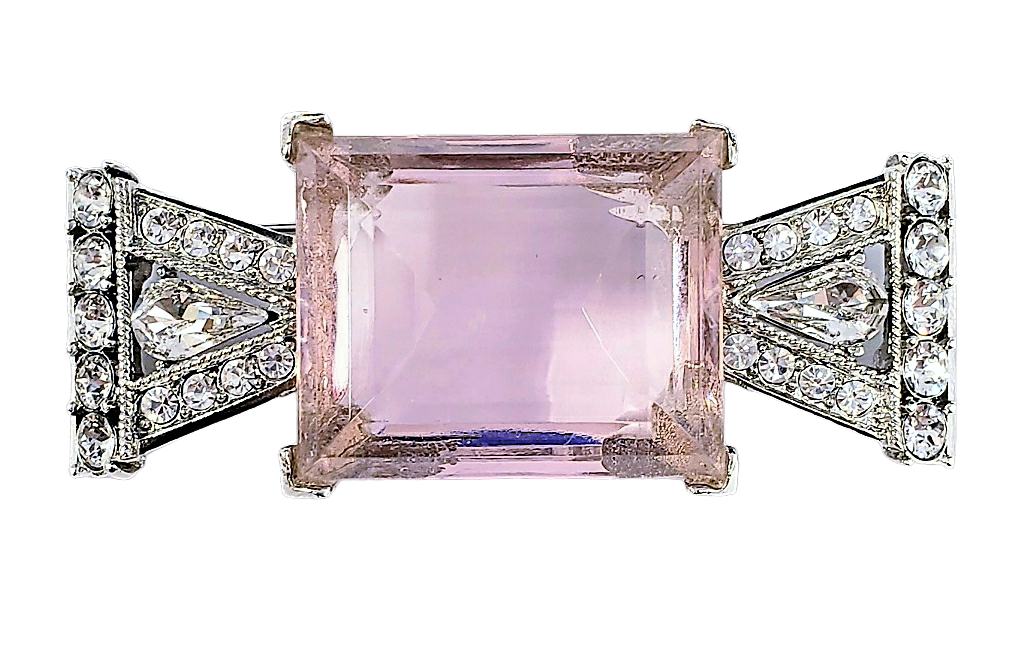 2.5"x1" Rhodium & Rhinestone Pink Rectangle Center Stone Deco Pin