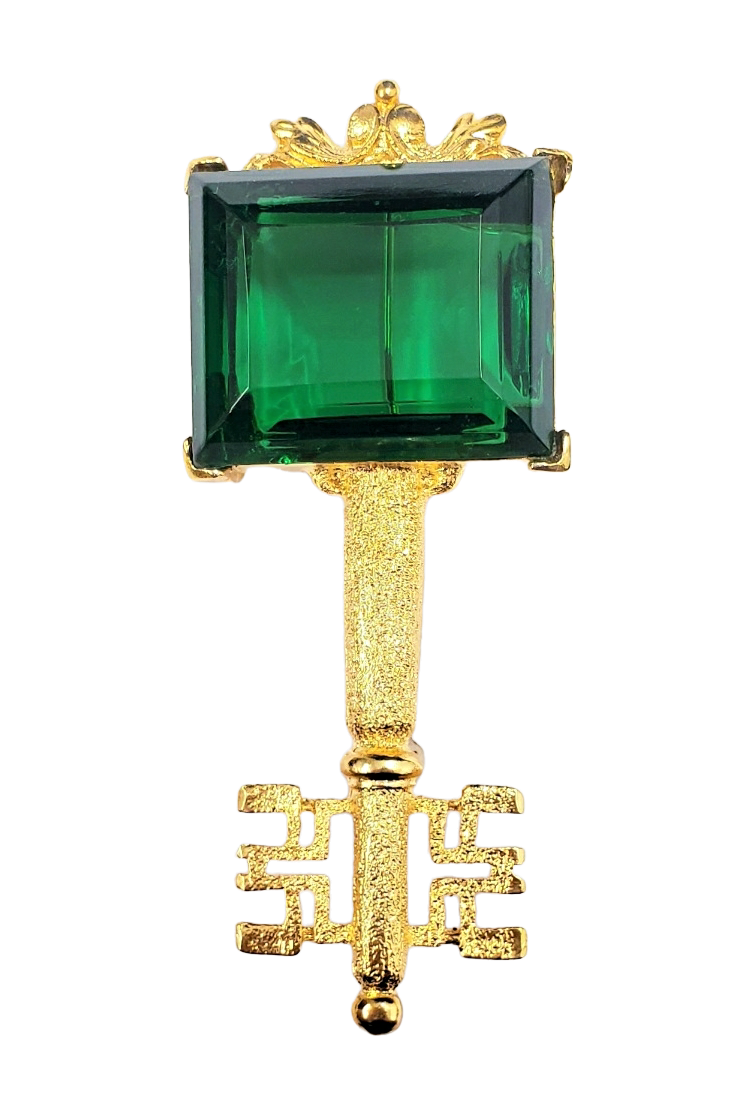 Emerald Rectangle Stone Gold Key Pin