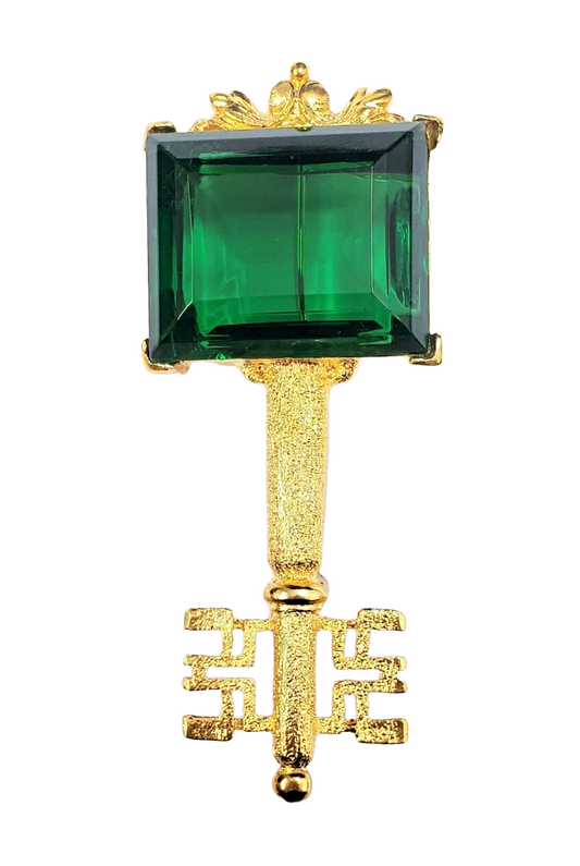Emerald Rectangle Stone Gold Key Pin