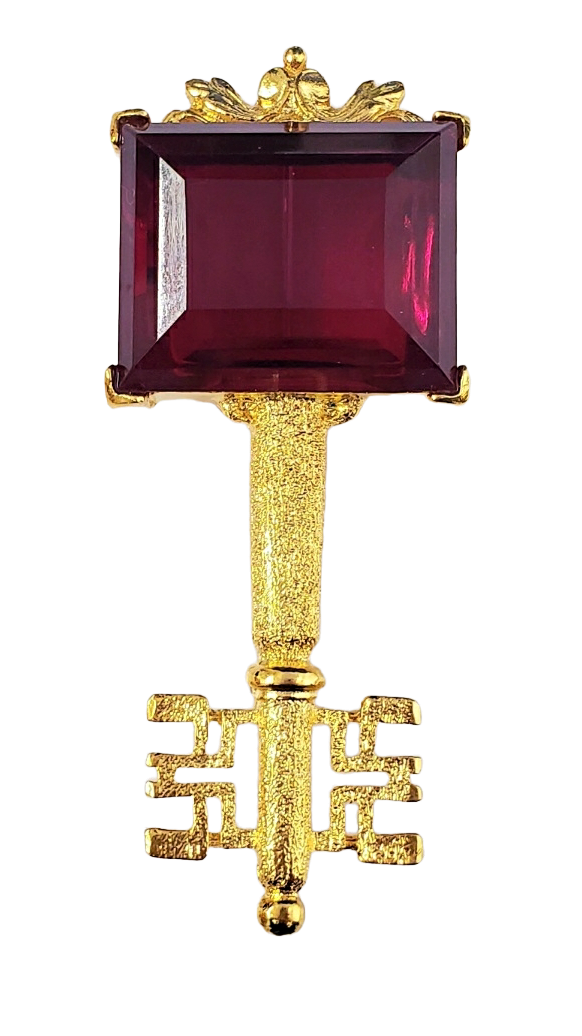 Ruby Rectangle Stone Gold Key Pin