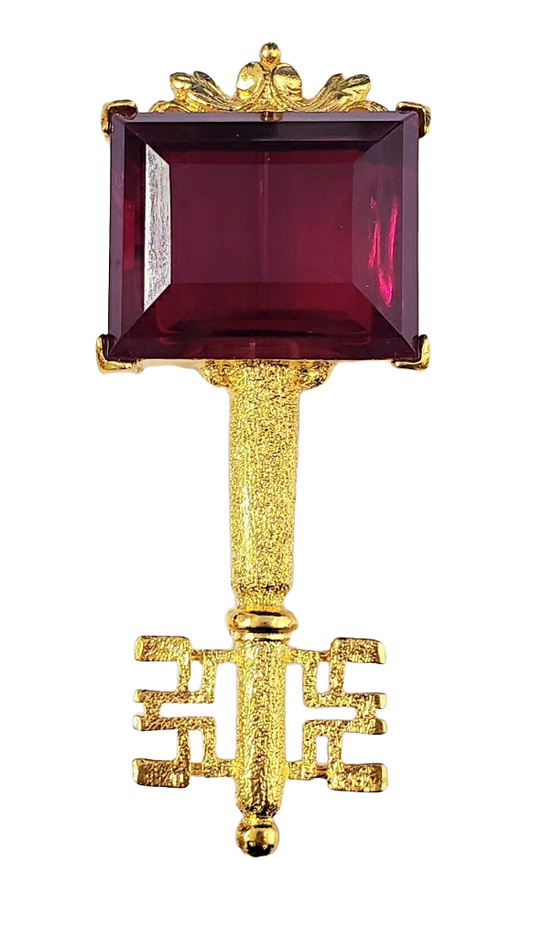 Ruby Rectangle Stone Gold Key Pin