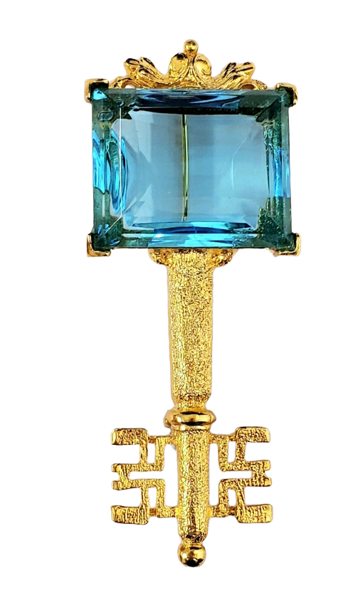 Aqua Rectangle Stone Gold Key Pin