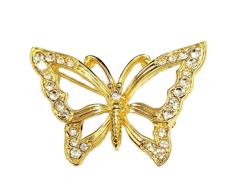 Gold with Rhinestone Butterfly Pin