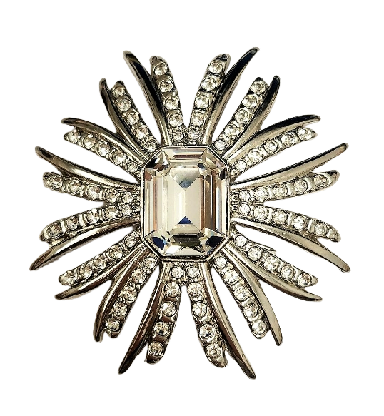 2 1-2" Silver Rhinestone with Crystal Center Starbrust Pin