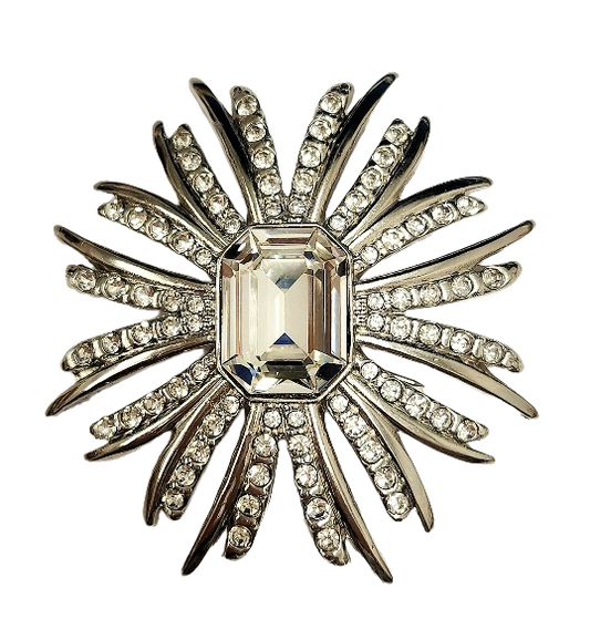 2 1-2" Silver Rhinestone with Crystal Center Starbrust Pin