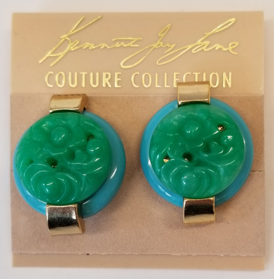 Turquoise Base and Jade Top and Gold Trim Button Earring