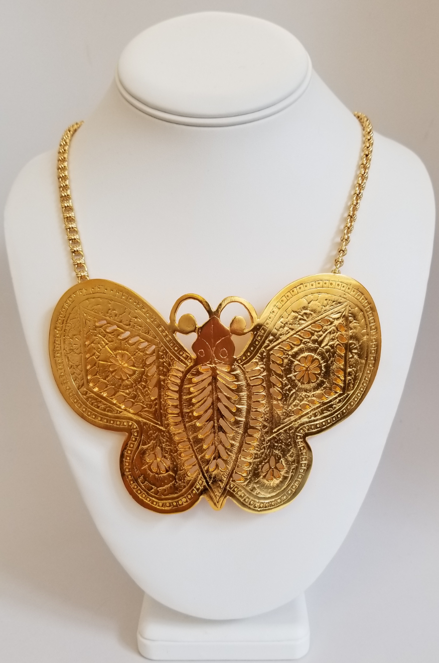 satin gold butterfly pendant necklace