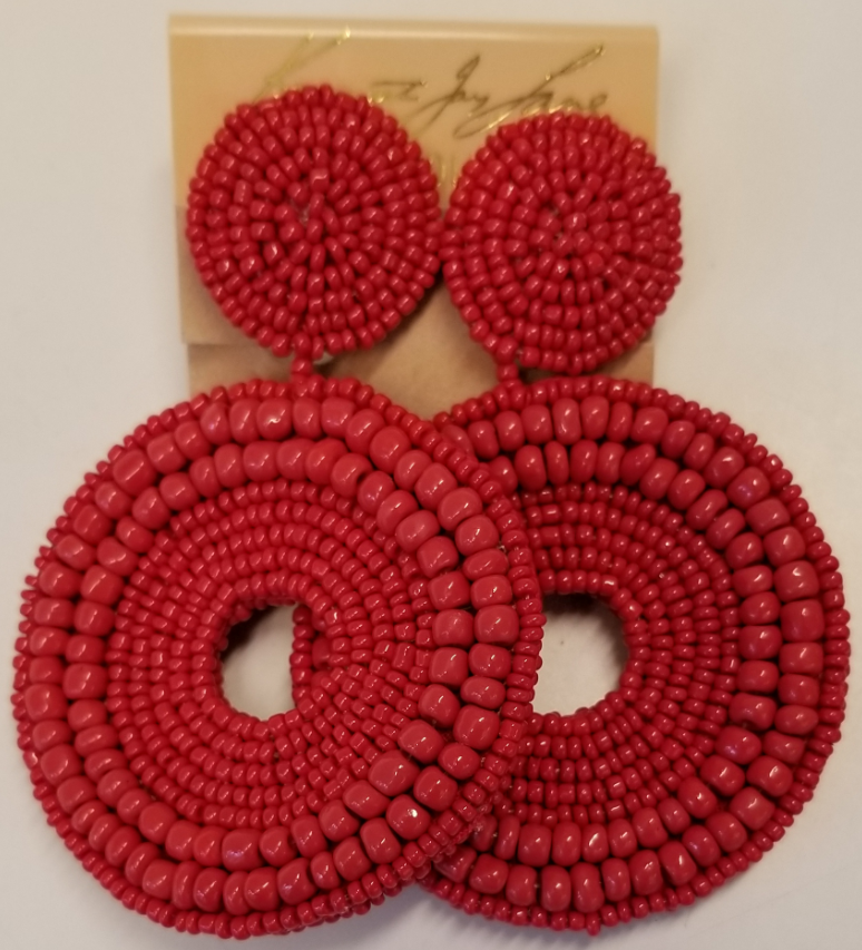 Red Circle Drop Clip Earring