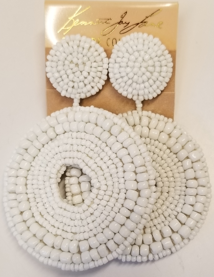 White Circle Drop Clip Earring