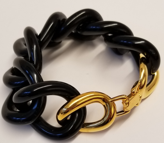 Black Resin Link Gold Foldover Clasp Bracelet