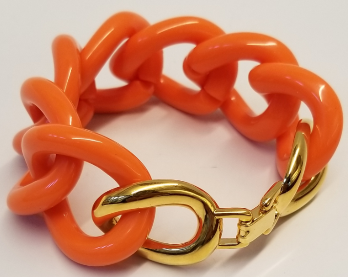 Coral Resin Link Gold Foldover Clasp Bracelet