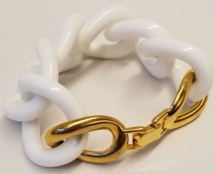 White Resin Link Gold Foldover Clasp Bracelet