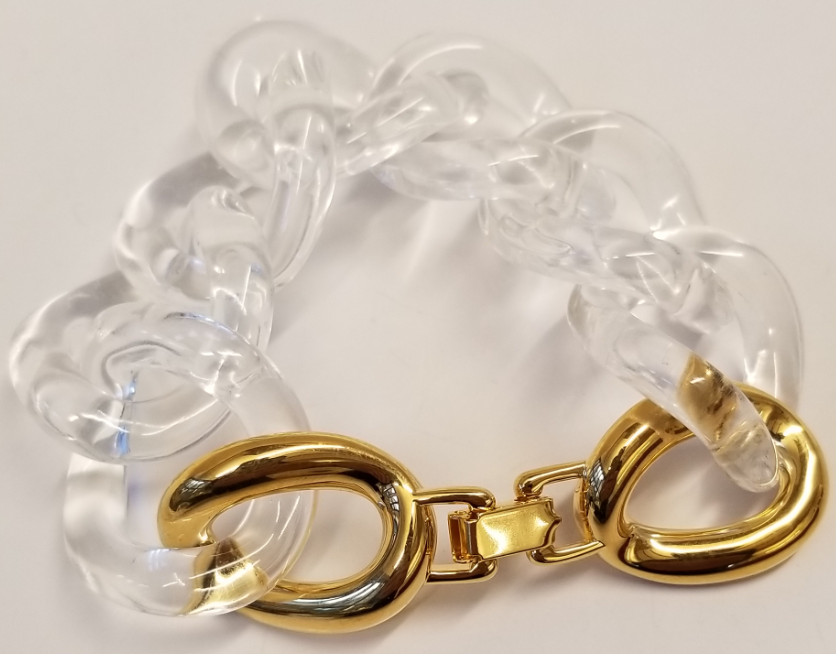 Clear Resin Link Gold Foldover Clasp Bracelet