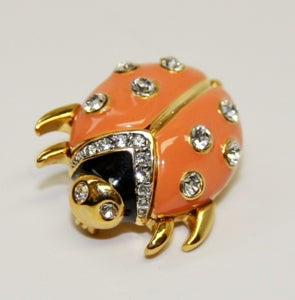Coral With Crystal Dots Ladybug Pin